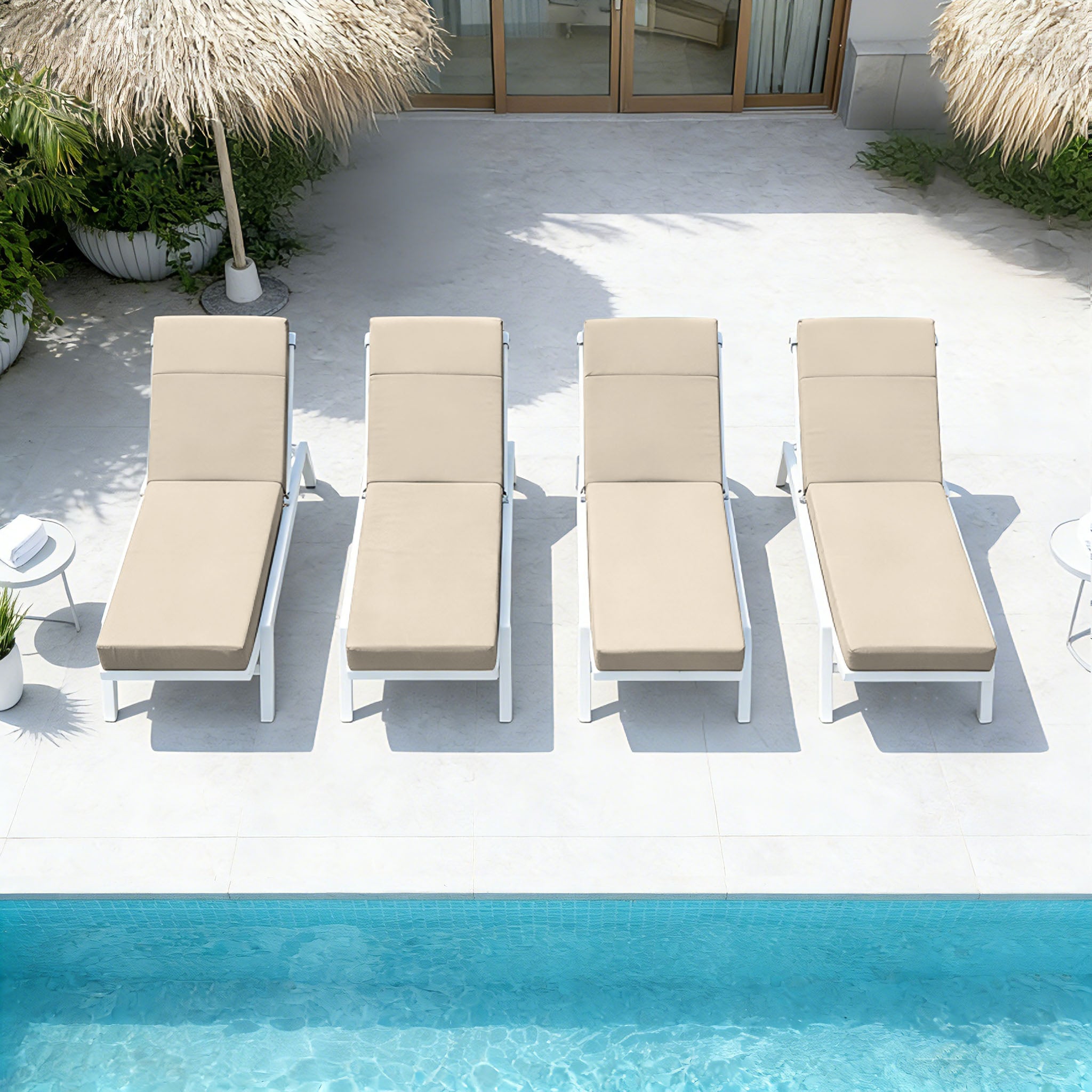 4 Pack Outdoor Chaise Lounge Cushions Cream