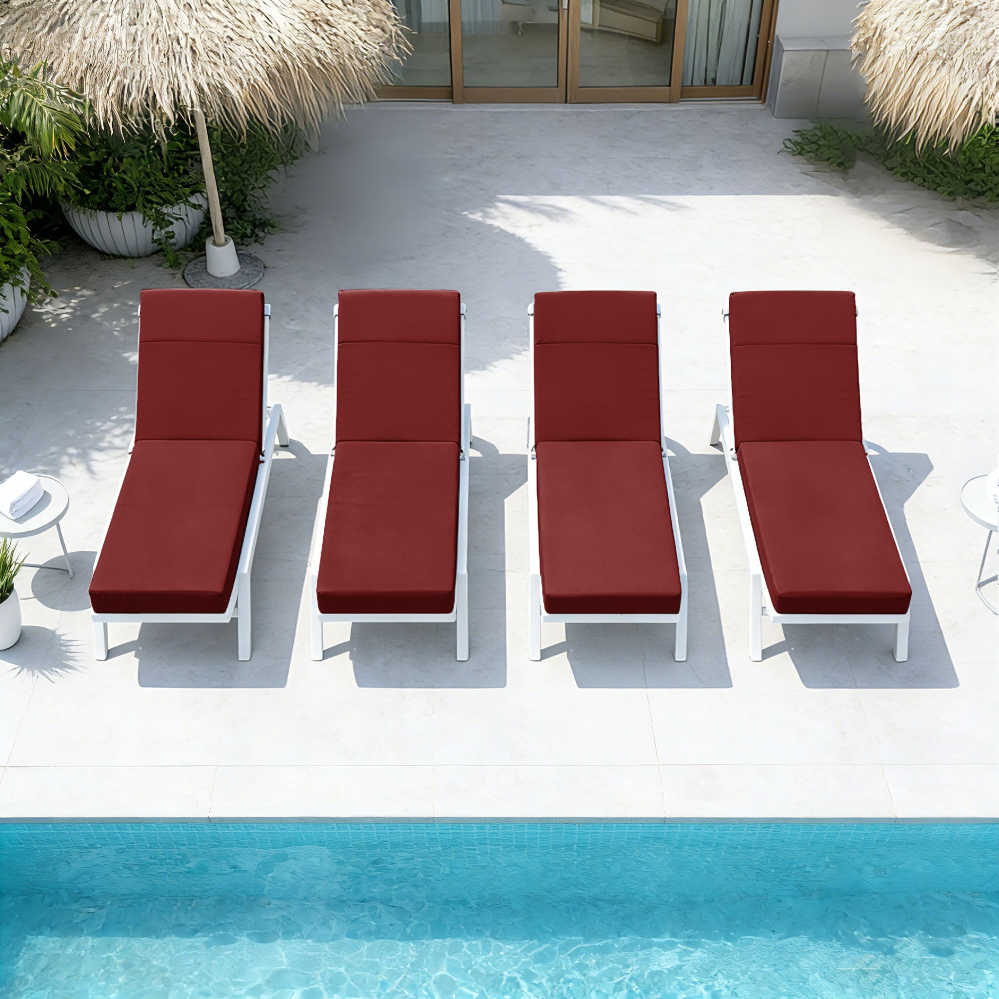 4 Pack Outdoor Chaise Lounge Cushions Burgundy