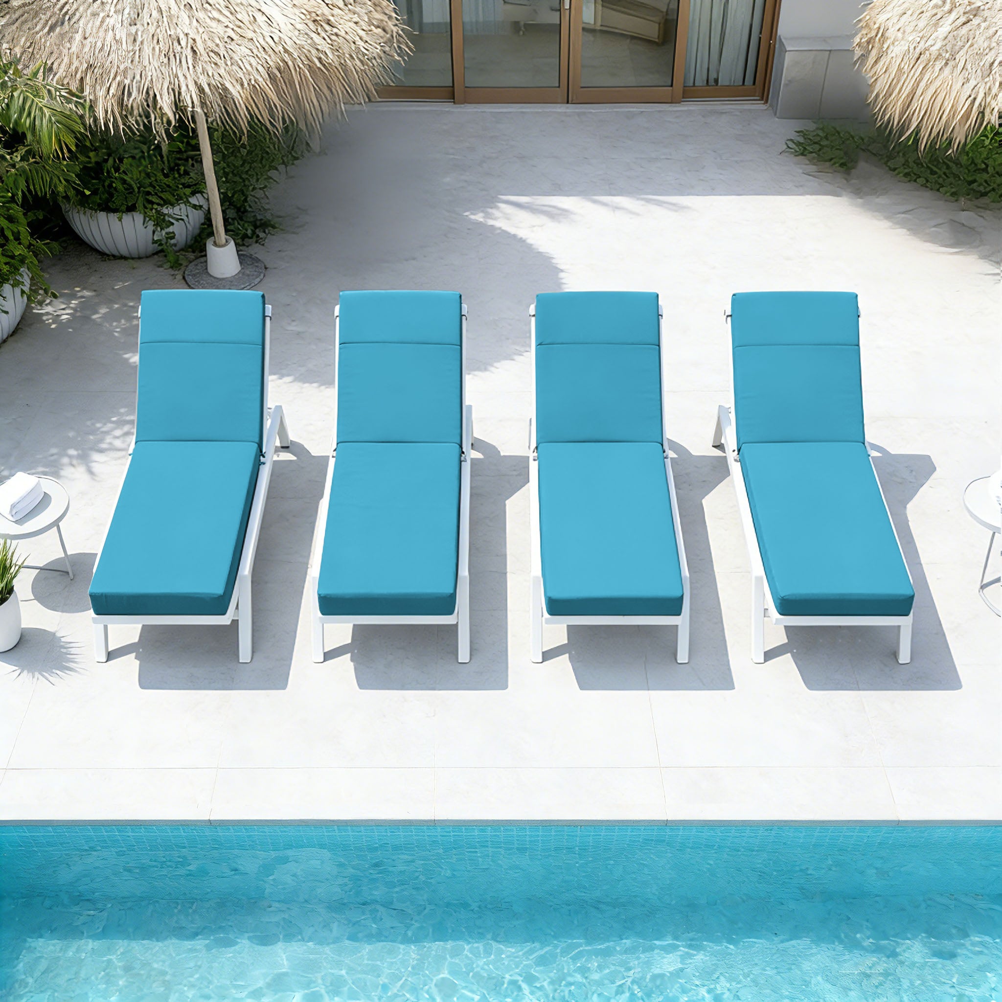 4 Pack Outdoor Chaise Lounge Cushions Aqua Blue