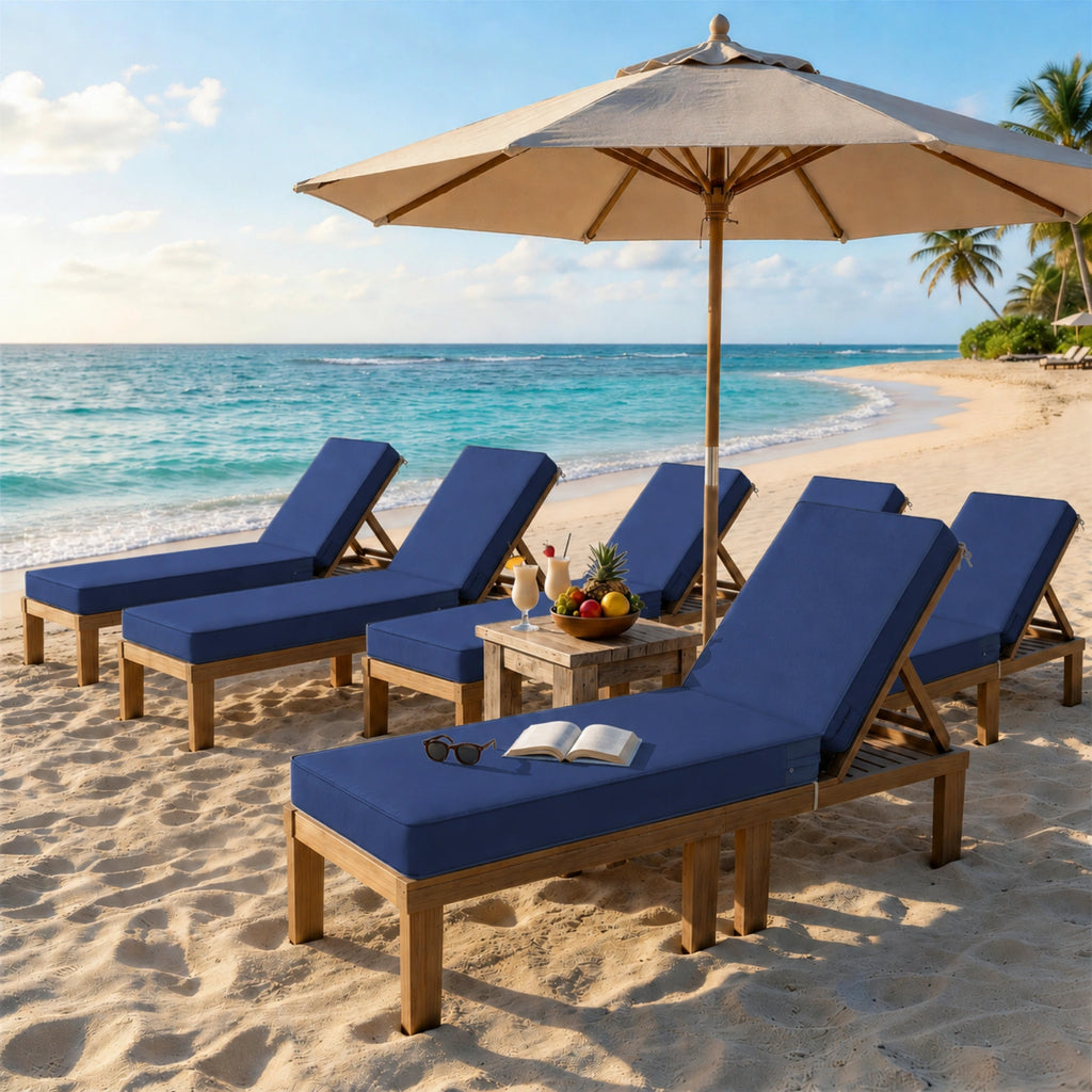 6 Pack Outdoor Chaise Lounge Cushions-Blue
