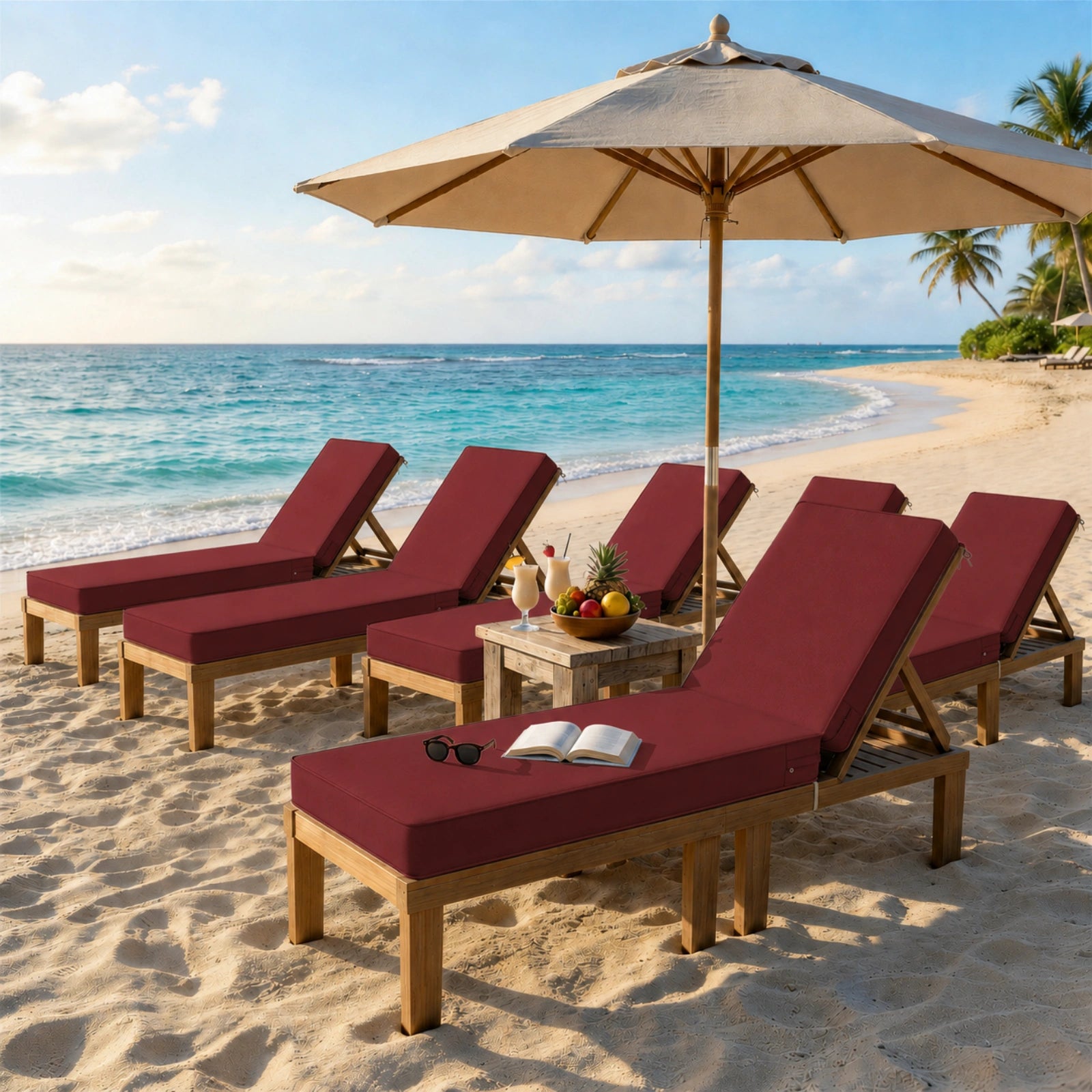 6 Pack Outdoor Chaise Lounge Cushions-Burgundy