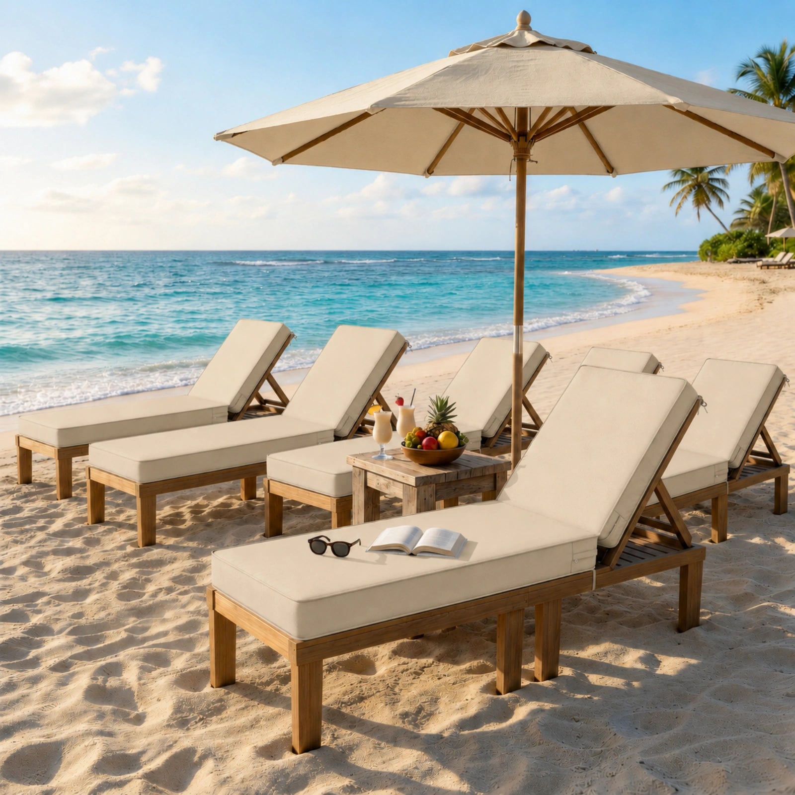 6 Pack Outdoor Chaise Lounge Cushions-Cream