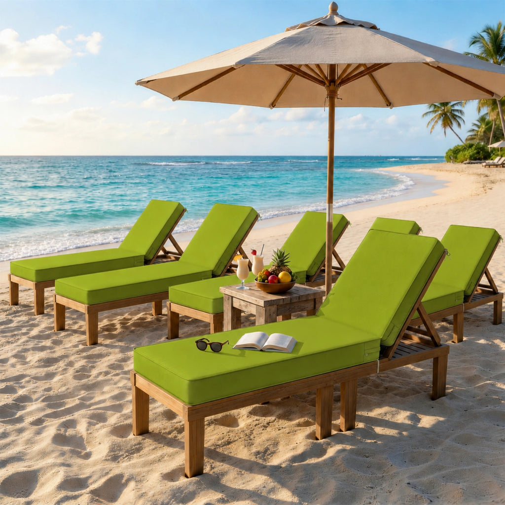 6 Pack Outdoor Chaise Lounge Cushions-Grass Green