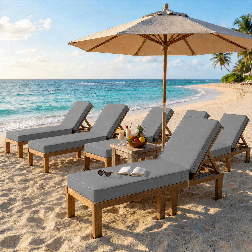 6 Pack Outdoor Chaise Lounge Cushions-Light Gray