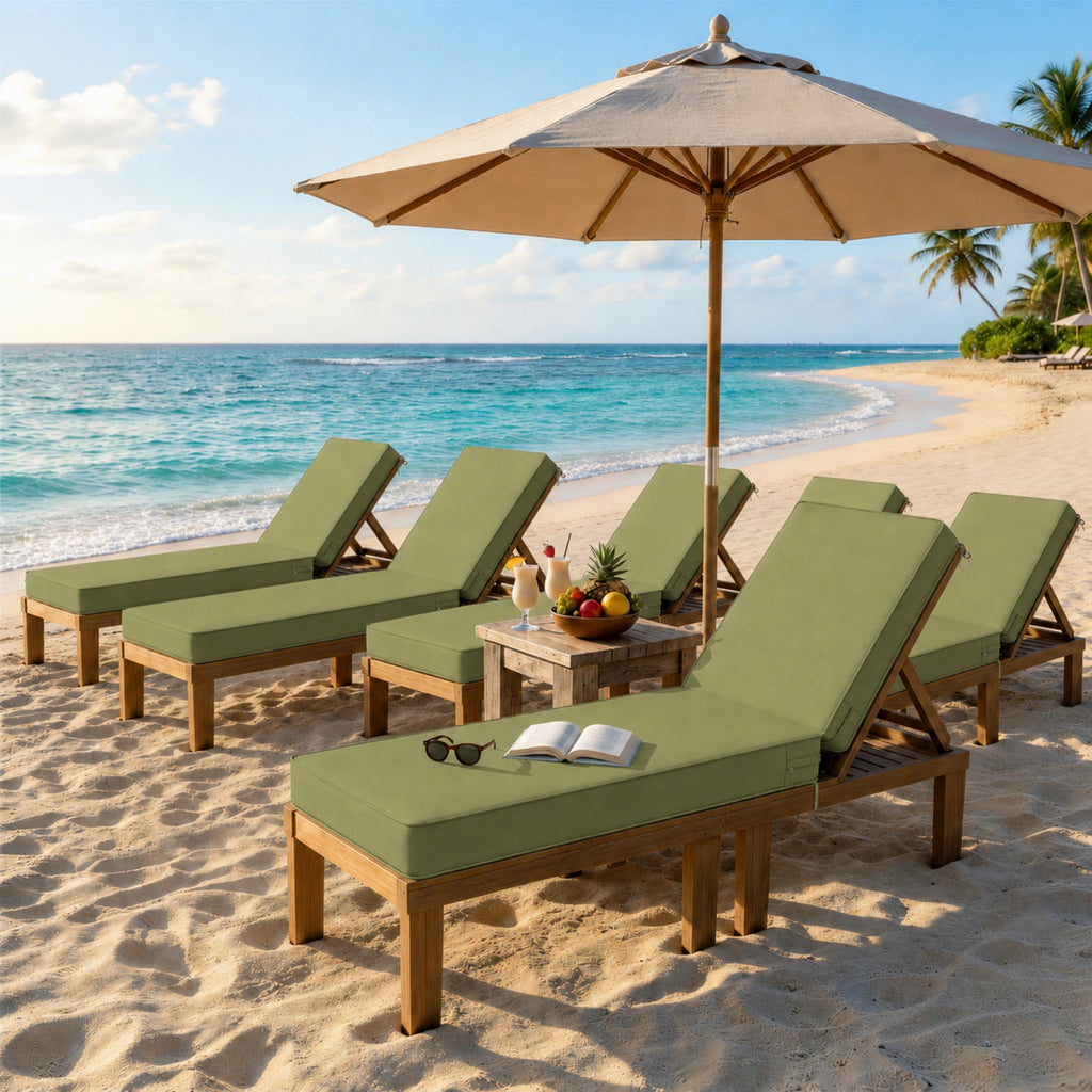 6 Pack Outdoor Chaise Lounge Cushions-Light Green