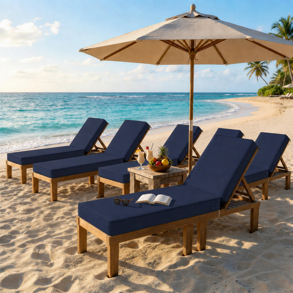 6 Pack Outdoor Chaise Lounge Cushions-Navy
