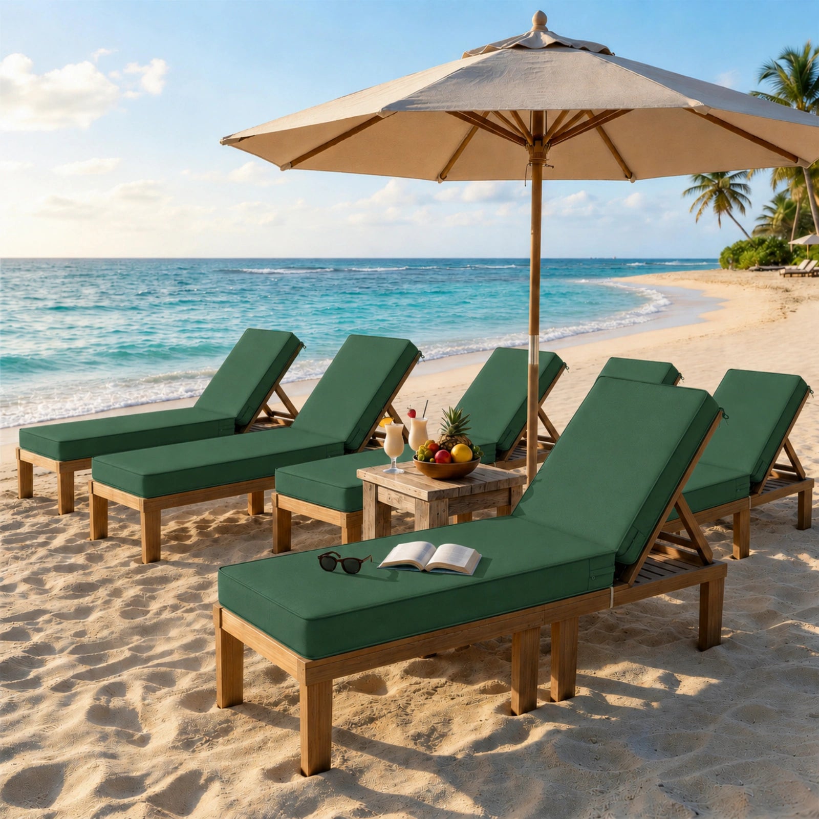 6 Pack Outdoor Chaise Lounge Cushions-Olive Green