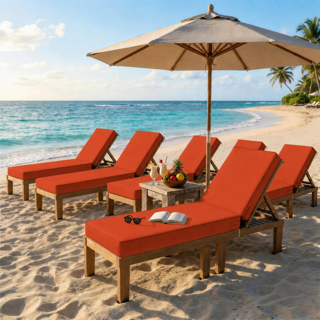 6 Pack Outdoor Chaise Lounge Cushions-Orange Red