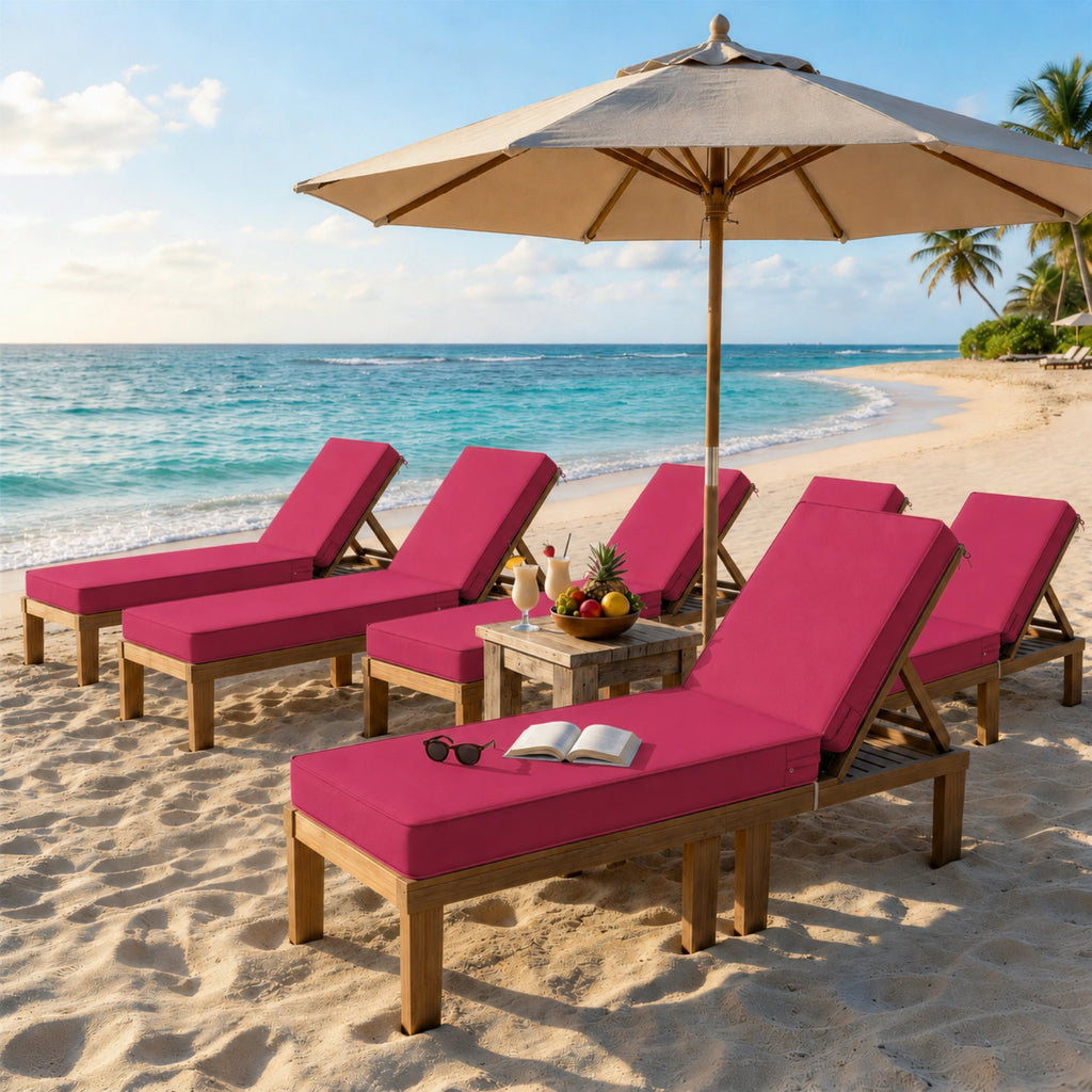 6 Pack Outdoor Chaise Lounge Cushions-Pink