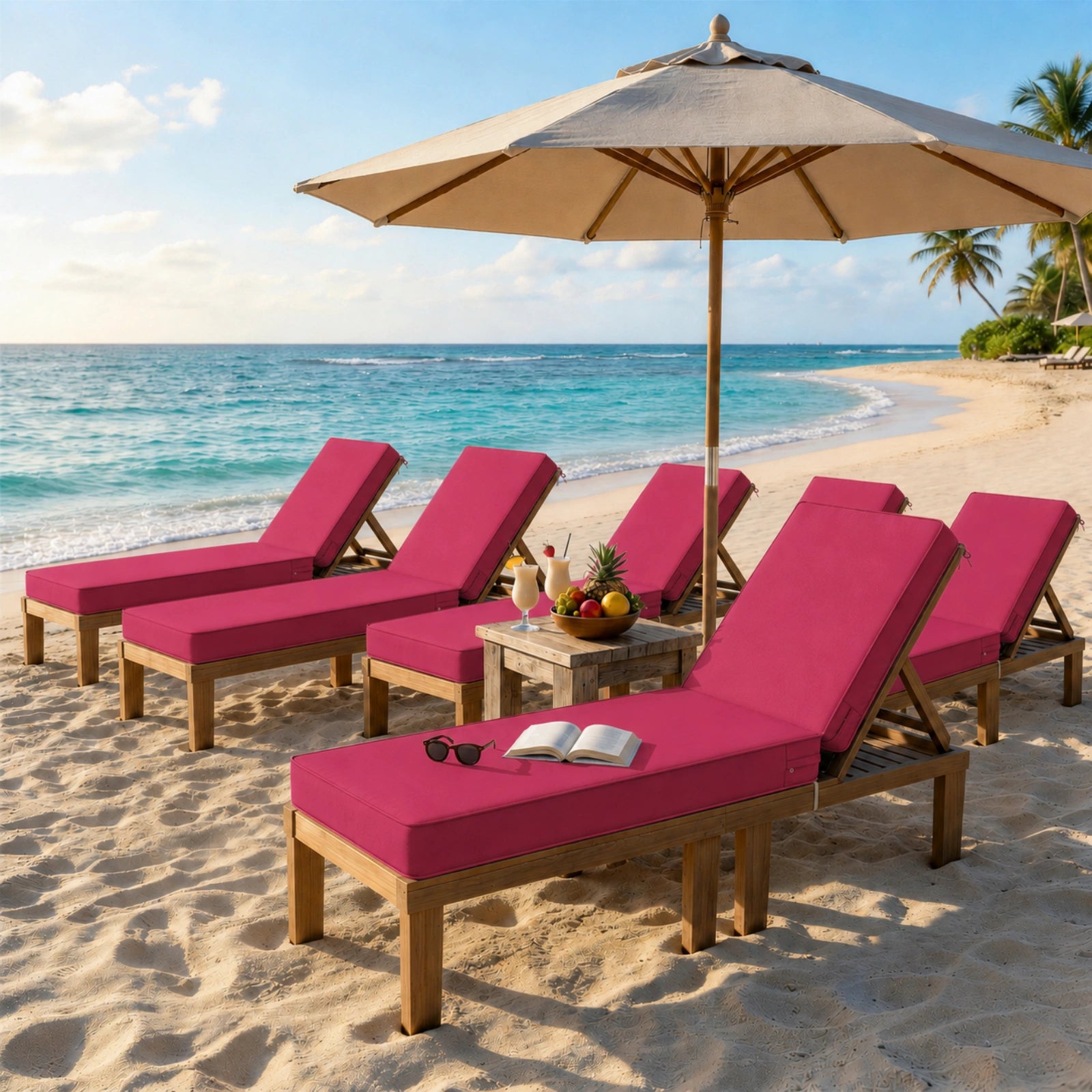 6 Pack Outdoor Chaise Lounge Cushions-Pink