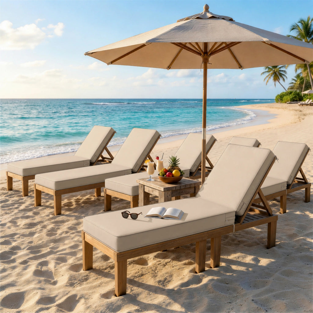 6 Pack Outdoor Chaise Lounge Cushions-Sand