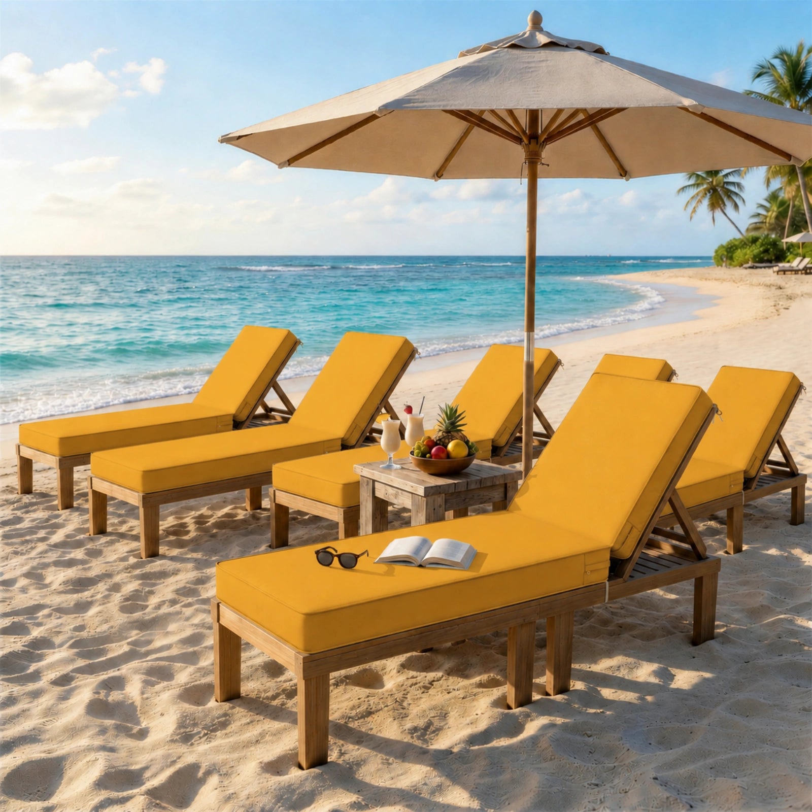 6 Pack Outdoor Chaise Lounge Cushions-Yellow