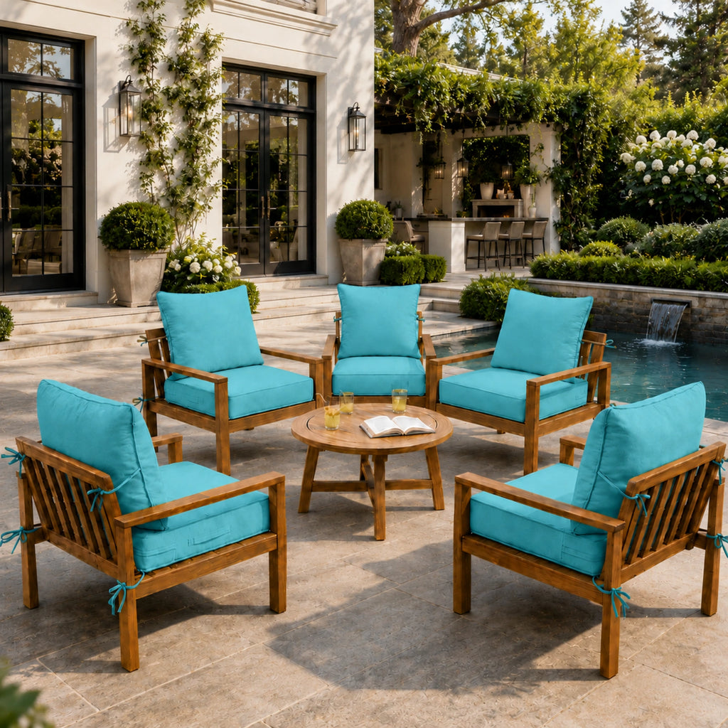 6 Pack Outdoor Deep Seat Cushion Pillow Set-Aqua Blue