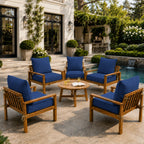 6 Pack Outdoor Deep Seat Cushion Pillow Set-Blue