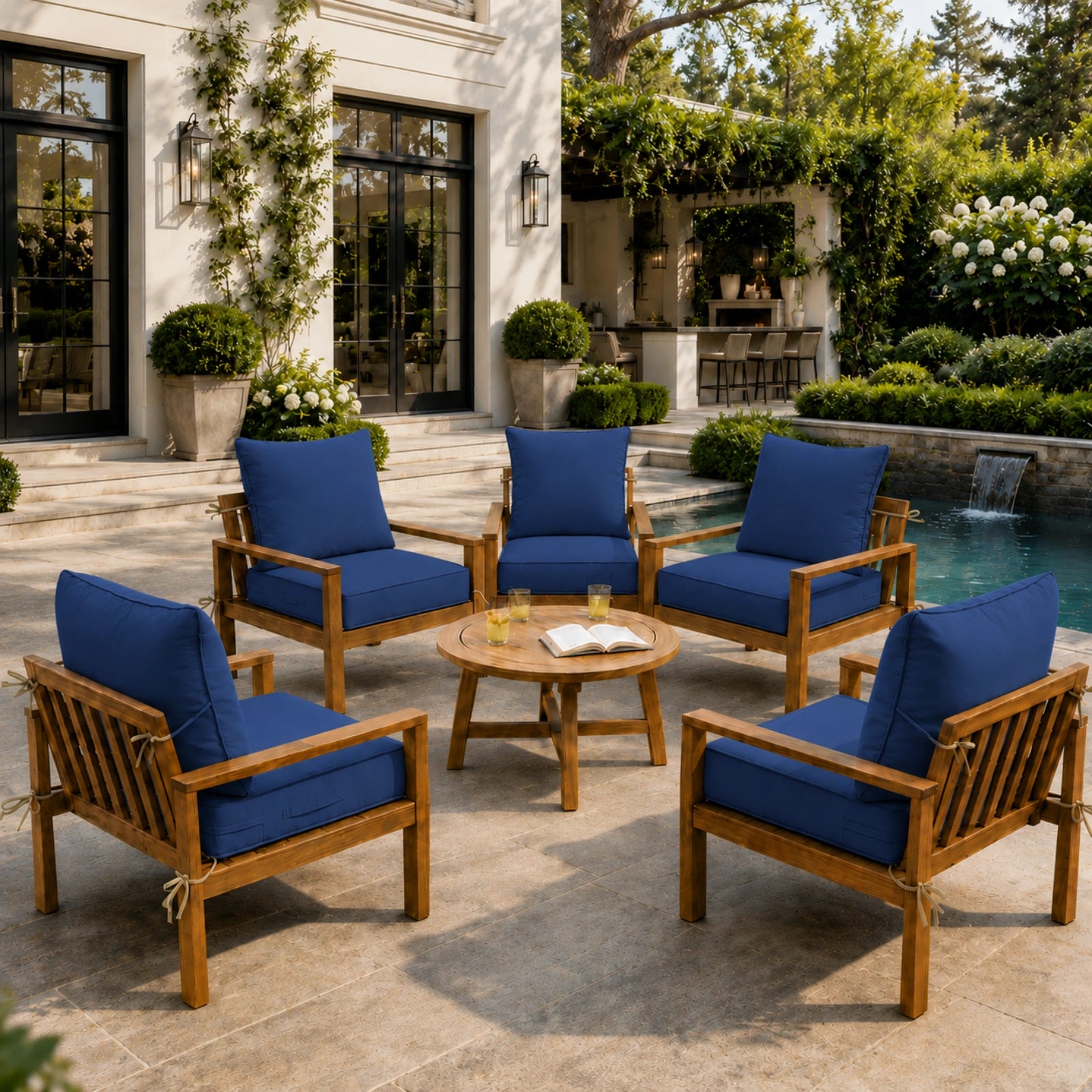 6 Pack Outdoor Deep Seat Cushion Pillow Set-Blue