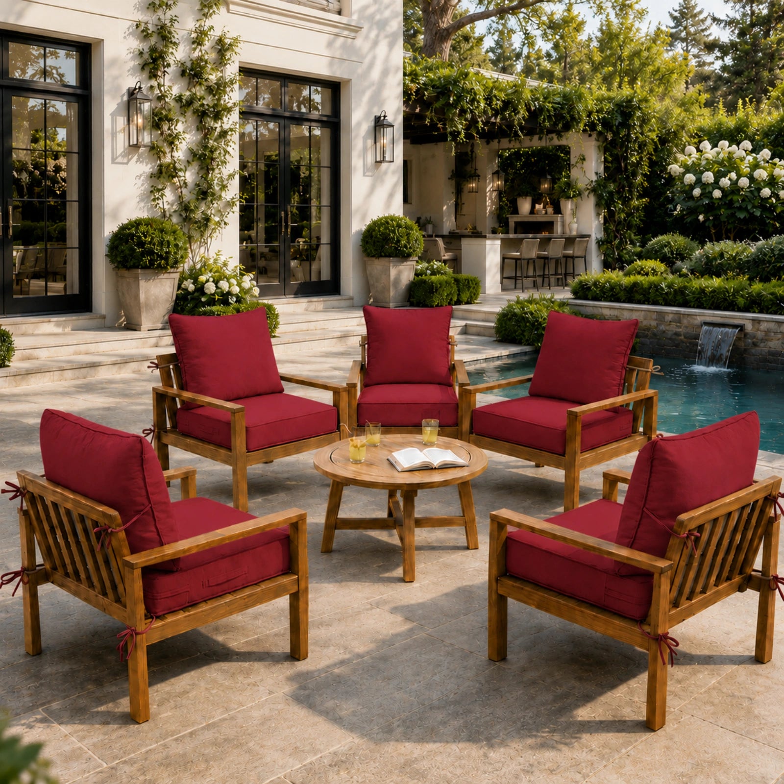 6 Pack Outdoor Deep Seat Cushion Pillow Set-Burgundy