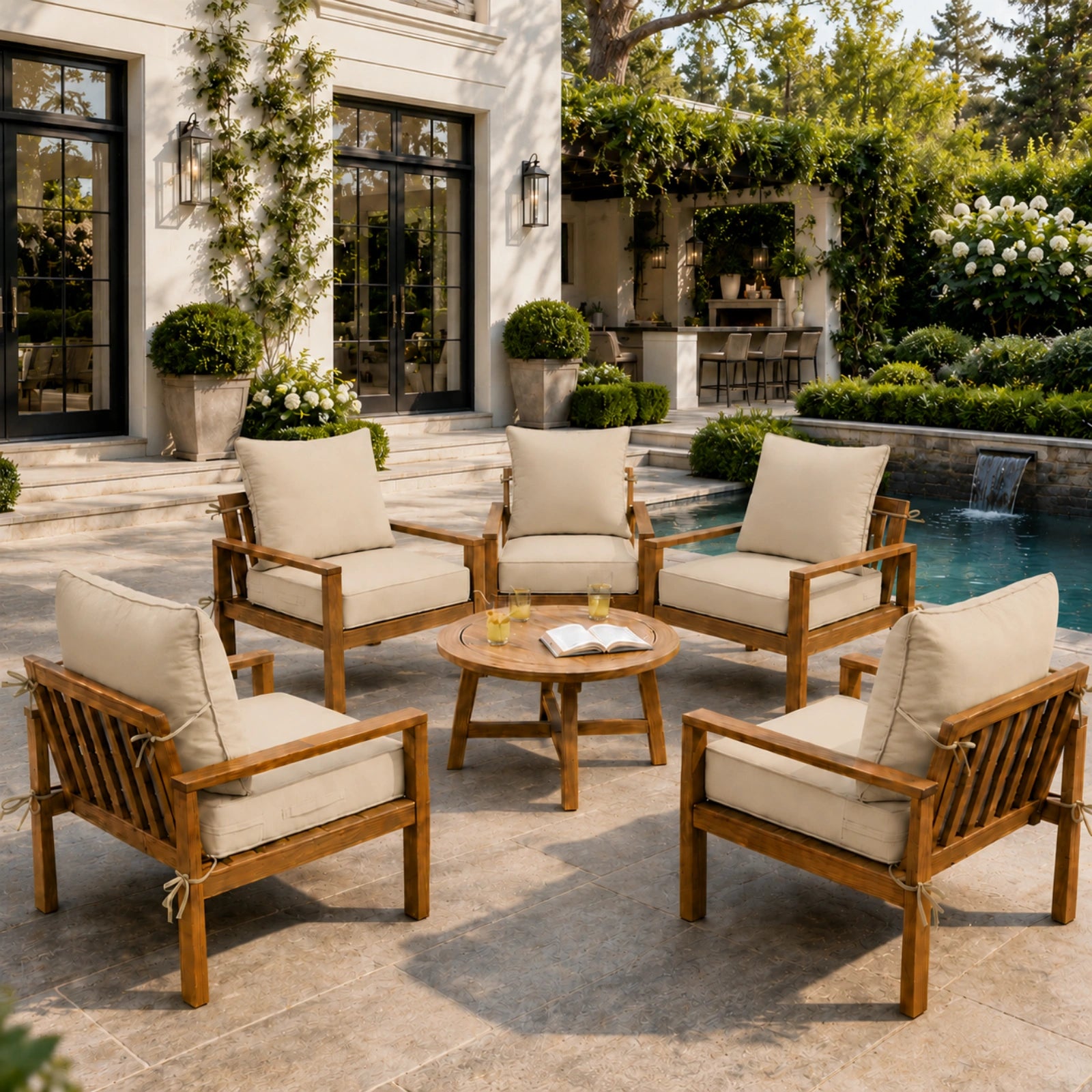 6 Pack Outdoor Deep Seat Cushion Pillow Set-Cream
