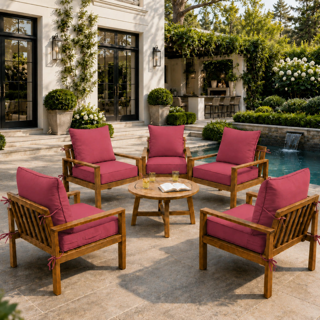 6 Pack Outdoor Deep Seat Cushion Pillow Set-Fuchsia-red