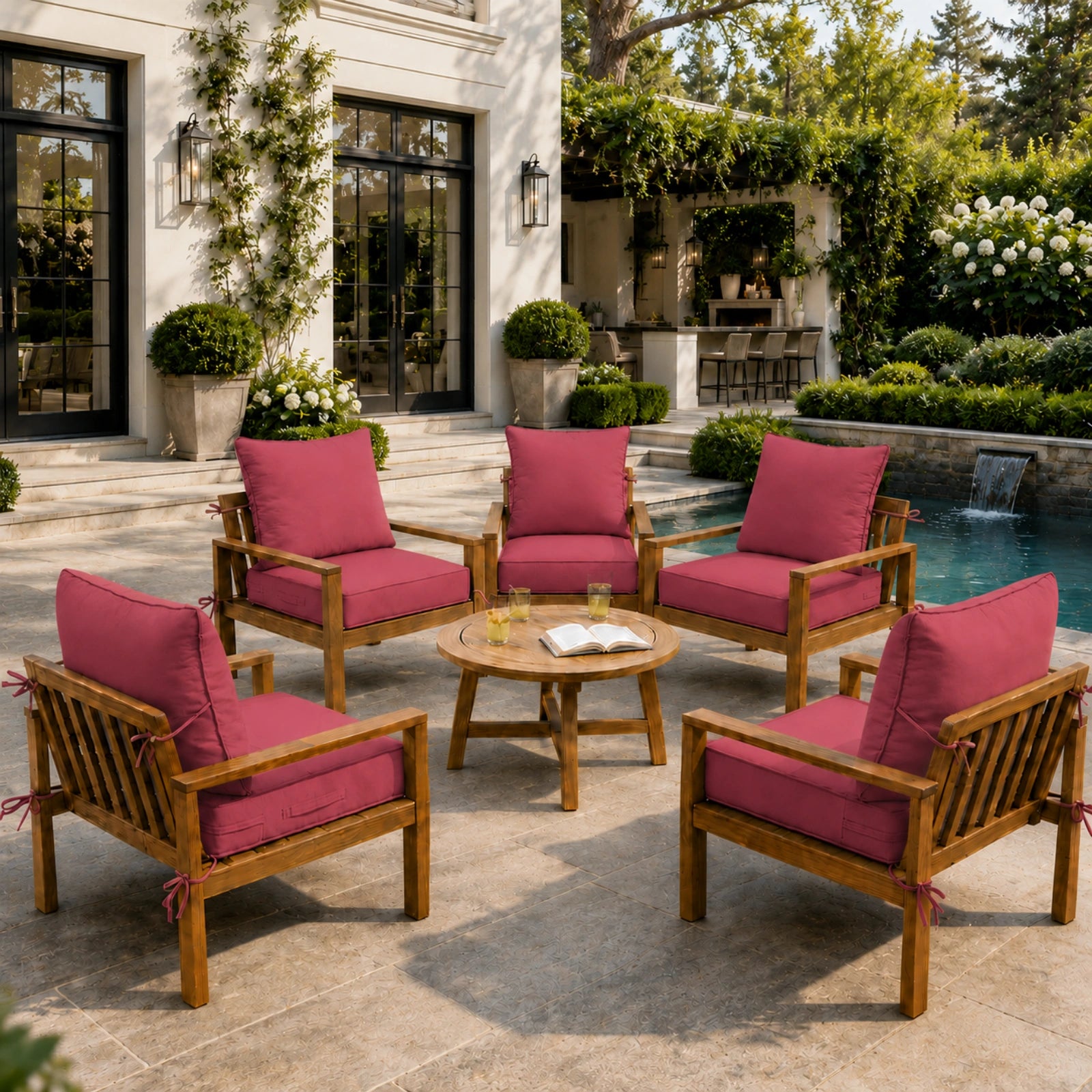 6 Pack Outdoor Deep Seat Cushion Pillow Set-Fuchsia-red