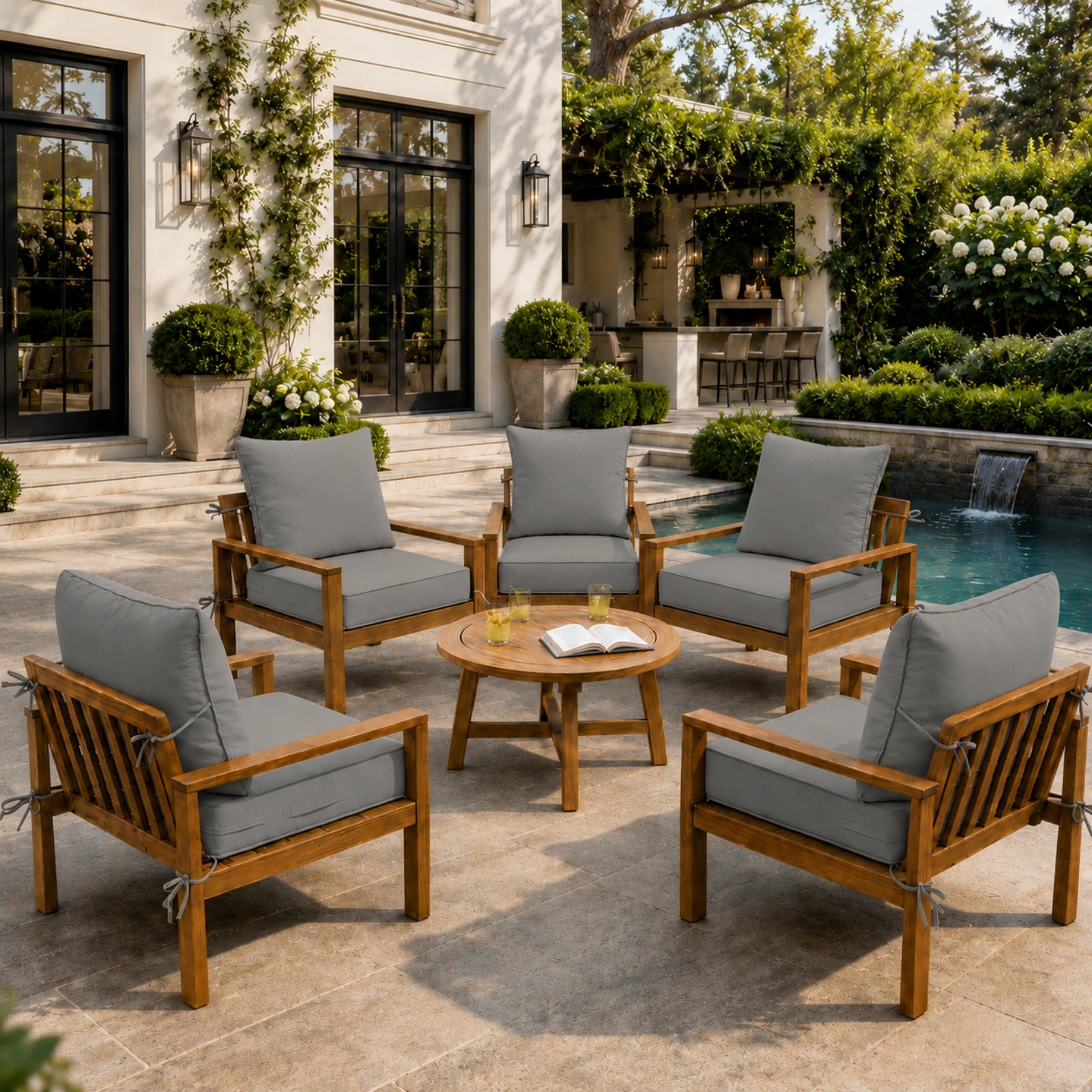 6 Pack Outdoor Deep Seat Cushion Pillow Set-Light Gray