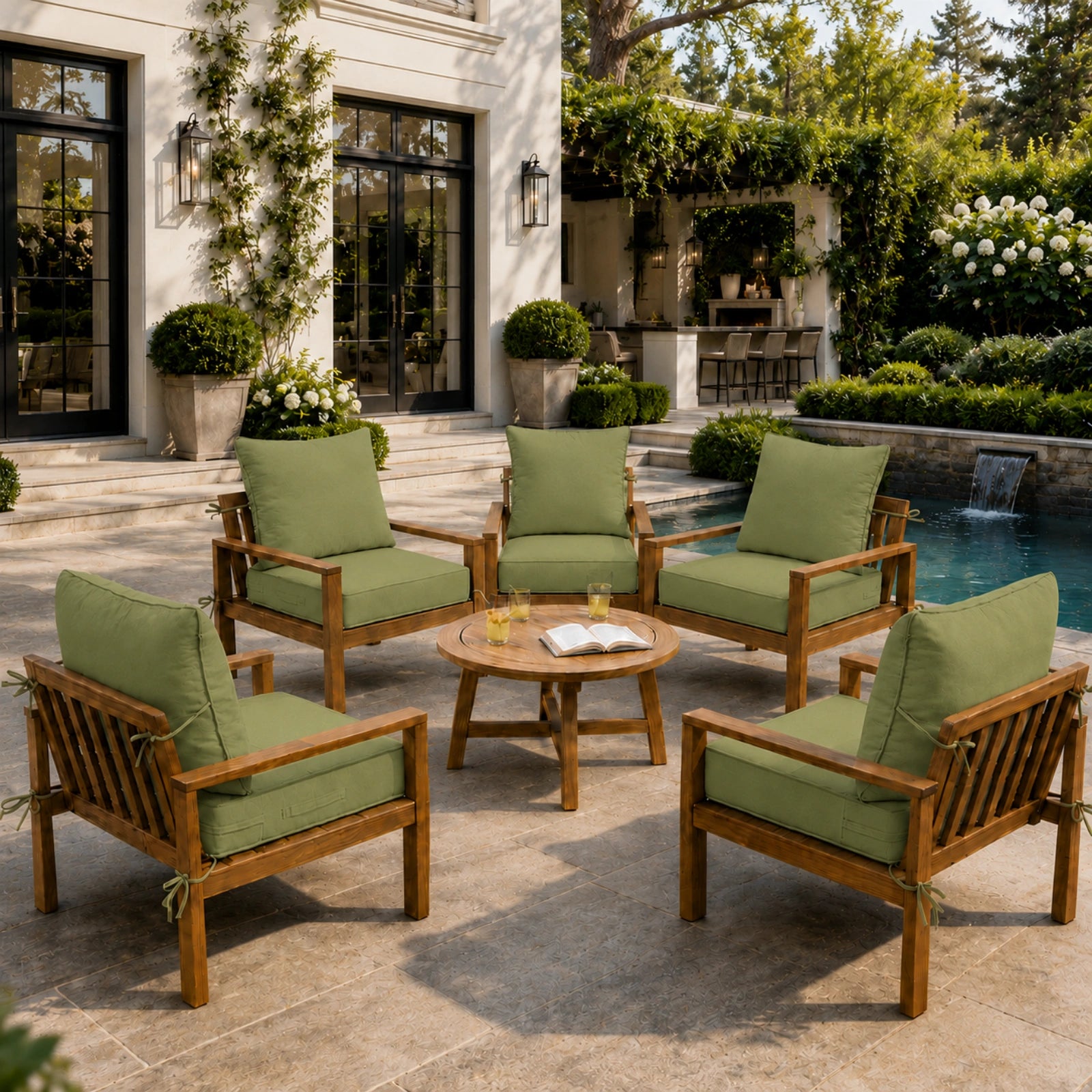 6 Pack Outdoor Deep Seat Cushion Pillow Set-Light Green