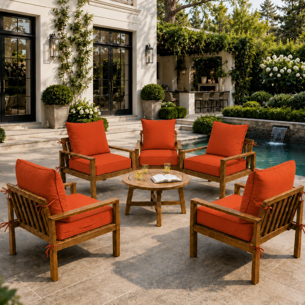 6 Pack Outdoor Deep Seat Cushion Pillow Set-Orange Red