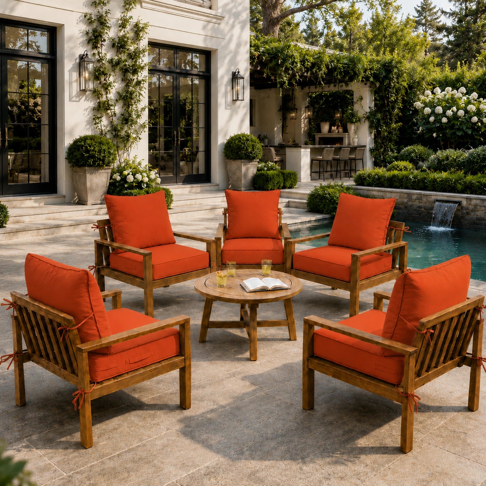 6 Pack Outdoor Deep Seat Cushion Pillow Set-Orange Red