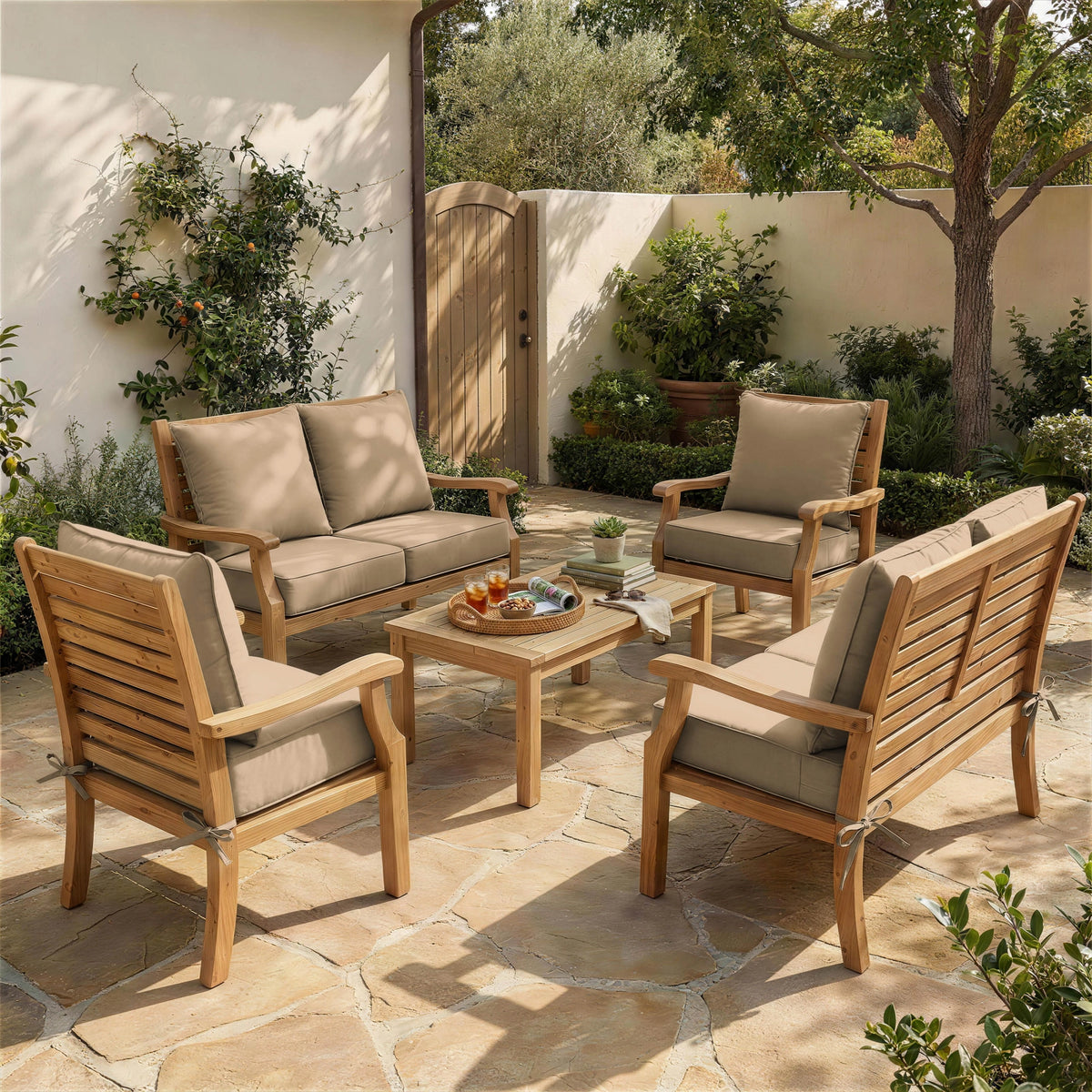 6 Pack Outdoor Deep Seat Cushion Pillow Set-Outdoor Furniture Cushions-]-Sand