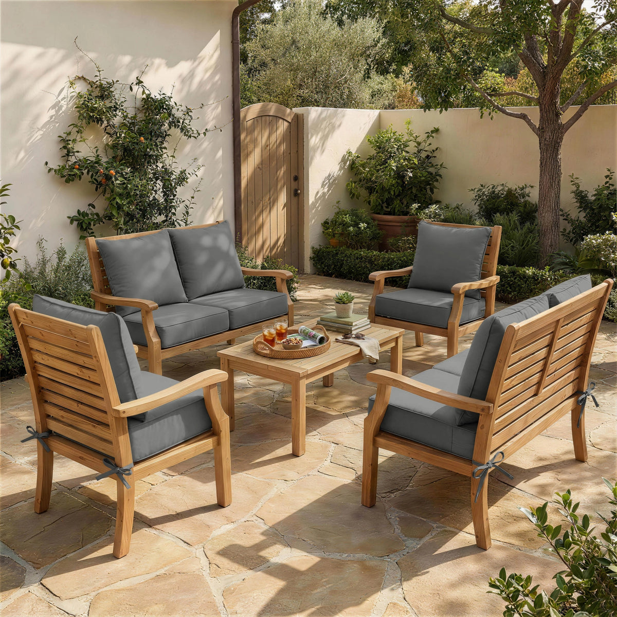 6 Pack Outdoor Deep Seat Cushion Pillow Set-Outdoor Furniture Cushions-]-Light Gray