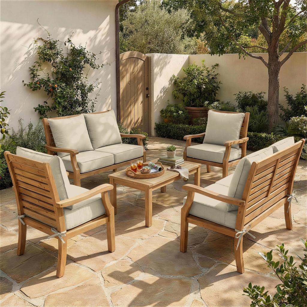 6 Pack Outdoor Deep Seat Cushion Pillow Set-Outdoor Furniture Cushions-]-Cream