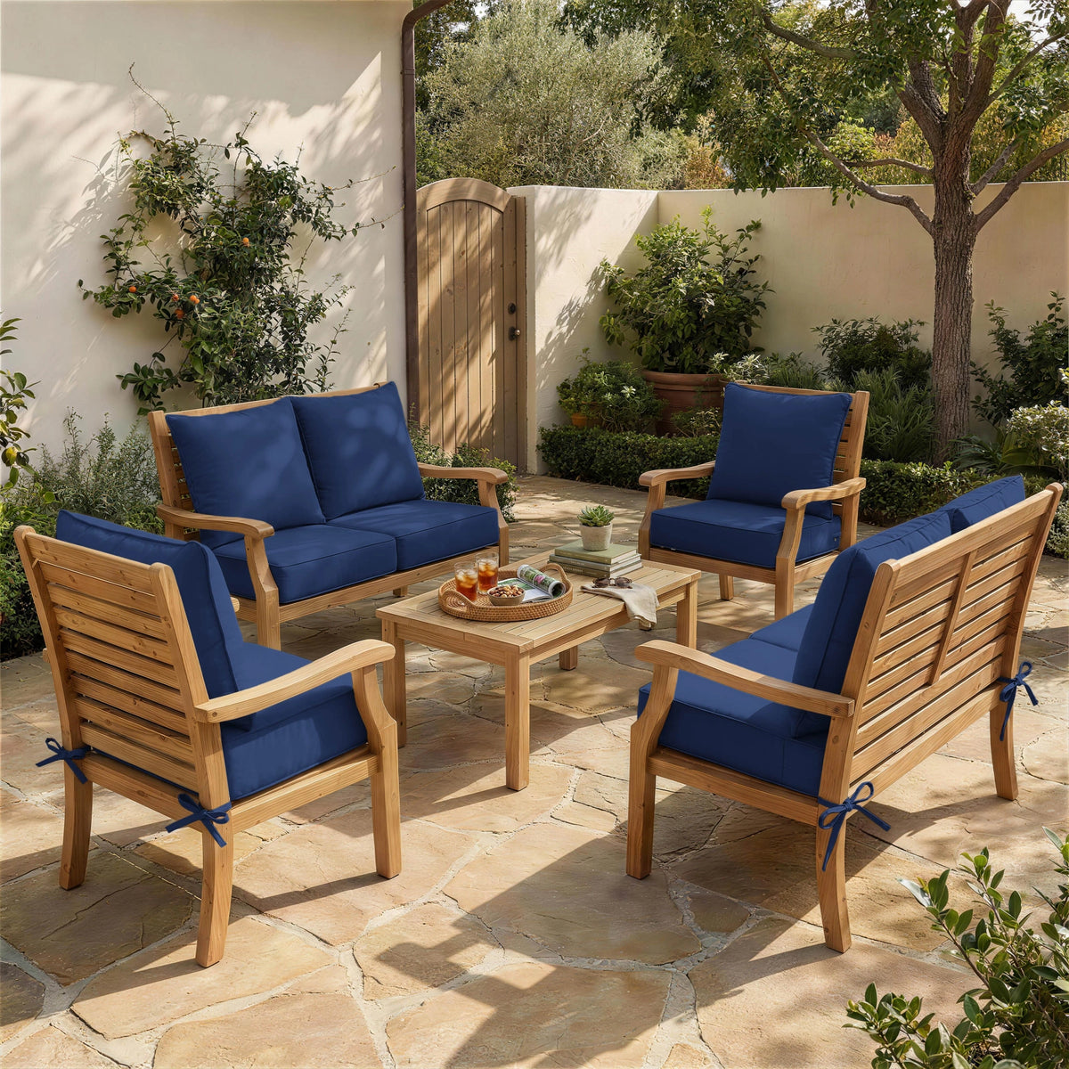 6 Pack Outdoor Deep Seat Cushion Pillow Set-Outdoor Furniture Cushions-]-Blue