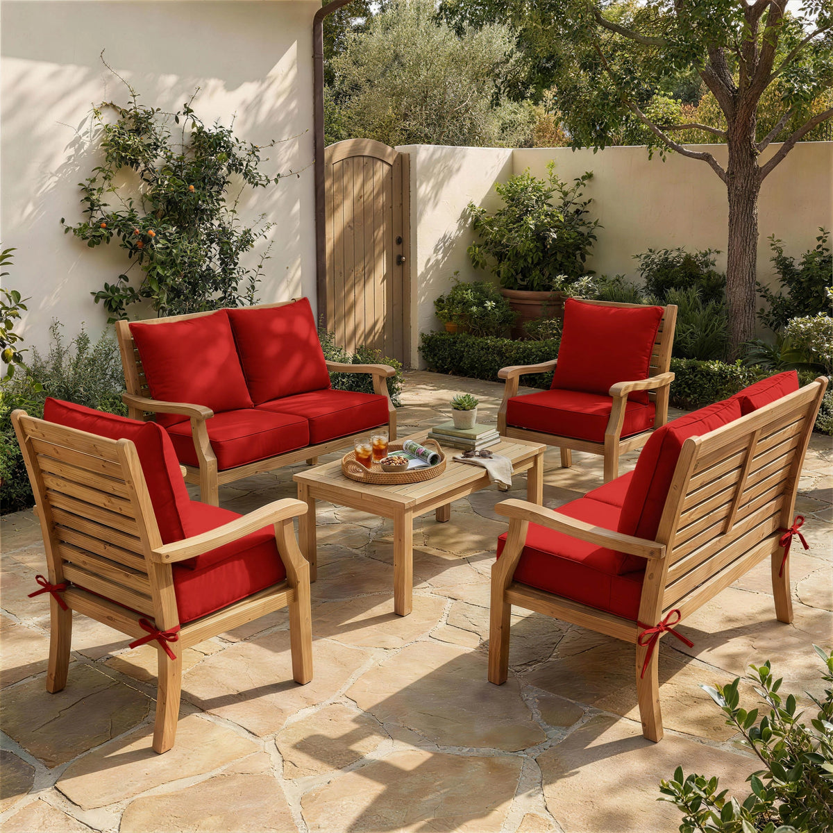 6 Pack Outdoor Deep Seat Cushion Pillow Set-Outdoor Furniture Cushions-]-Red