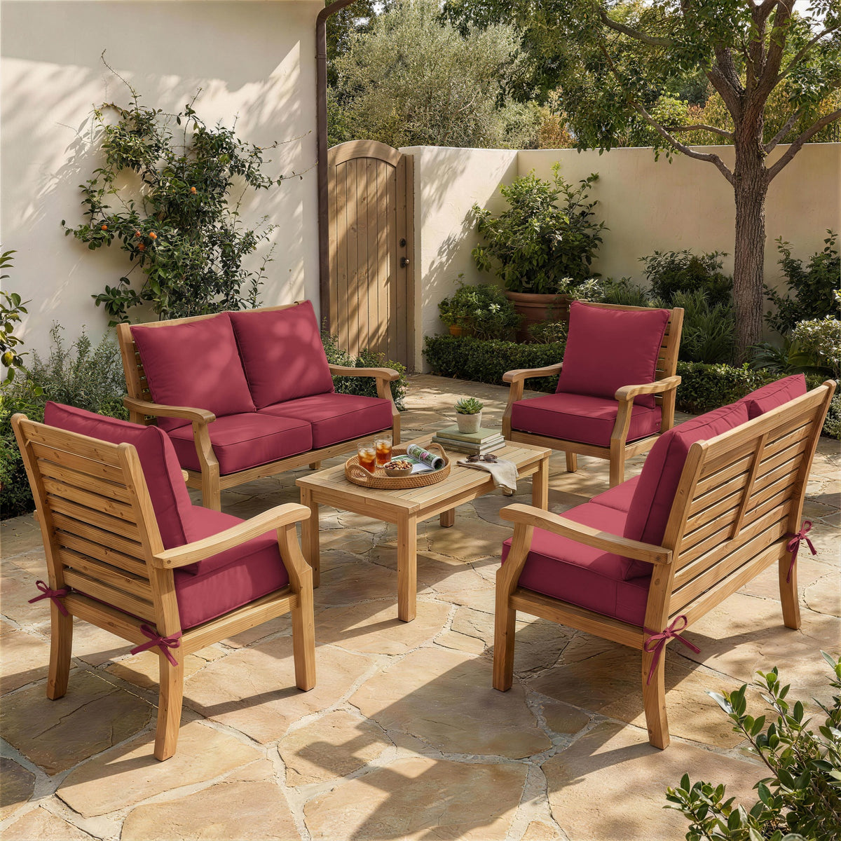 6 Pack Outdoor Deep Seat Cushion Pillow Set-Outdoor Furniture Cushions-]-Fuchsia-red