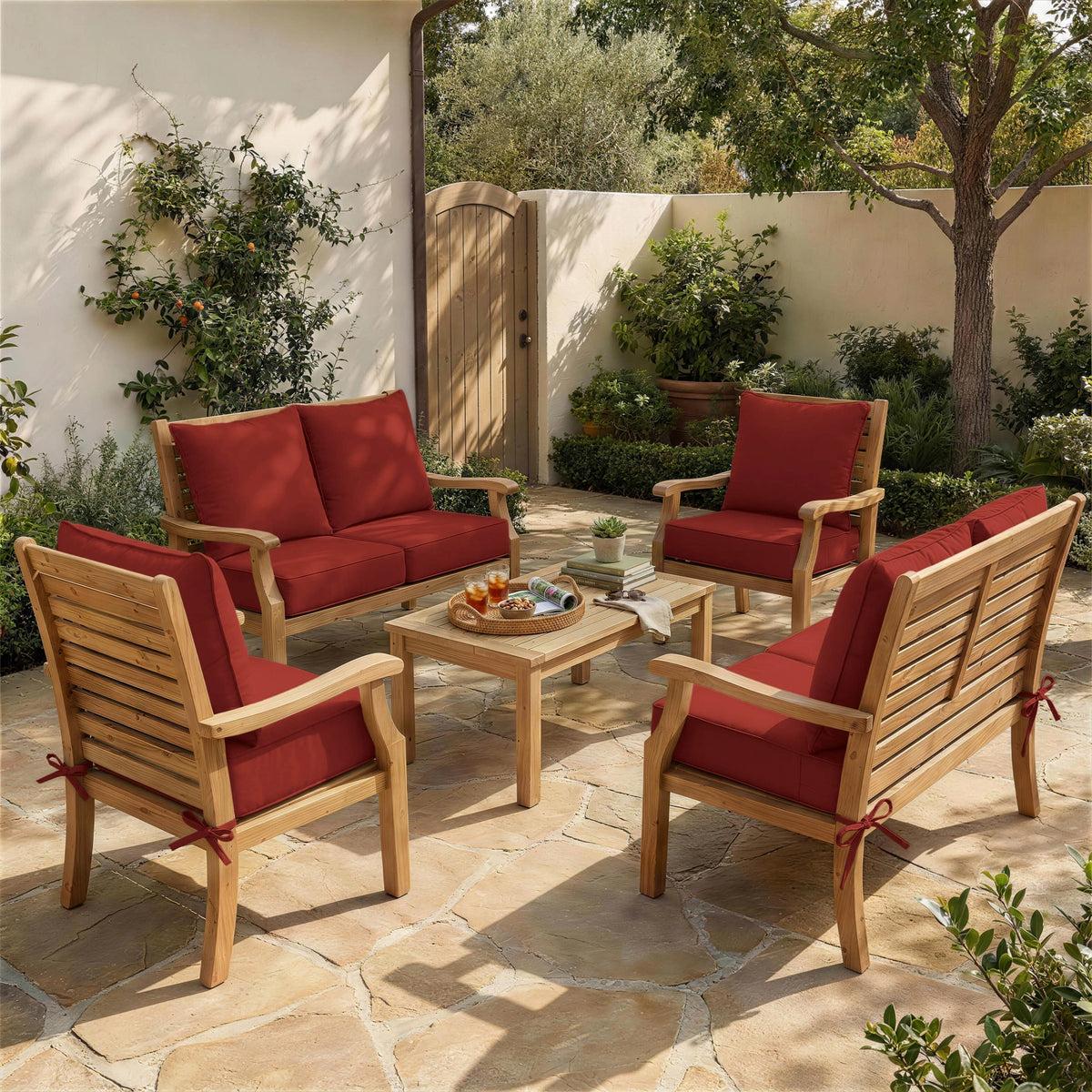 6 Pack Outdoor Deep Seat Cushion Pillow Set-Outdoor Furniture Cushions-]-Terra Red