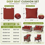 6 Pack Outdoor Deep Seat Cushion Pillow Set-Outdoor Furniture Cushions-]-