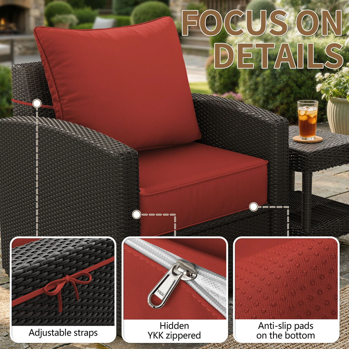 6 Pack Outdoor Deep Seat Cushion Pillow Set-Outdoor Furniture Cushions-]-