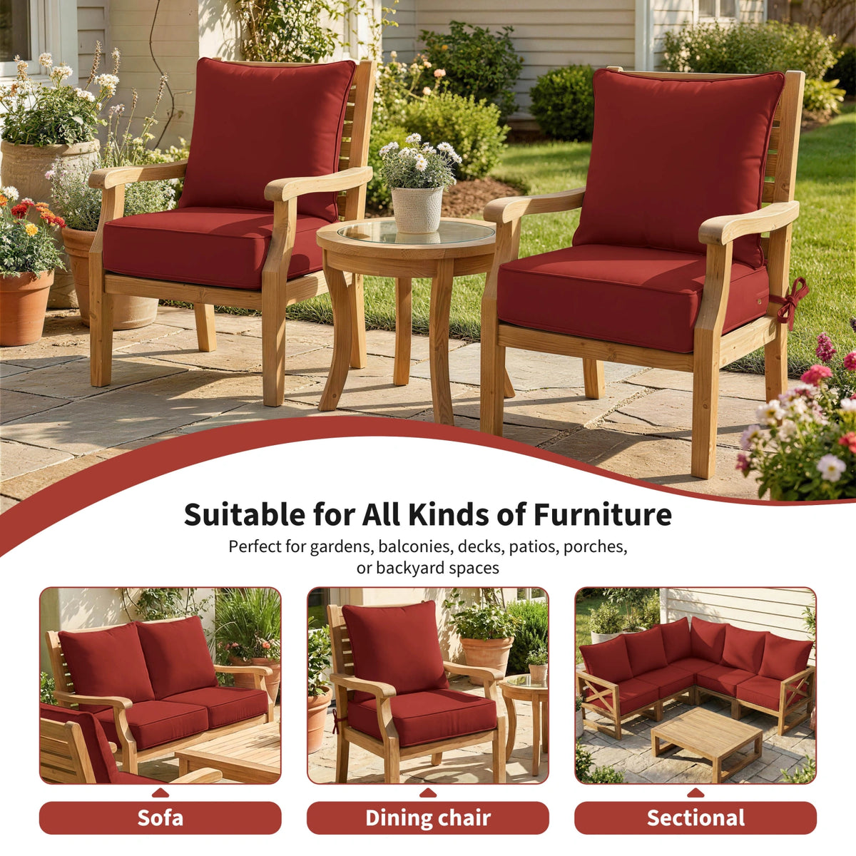 6 Pack Outdoor Deep Seat Cushion Pillow Set-Outdoor Furniture Cushions-]-
