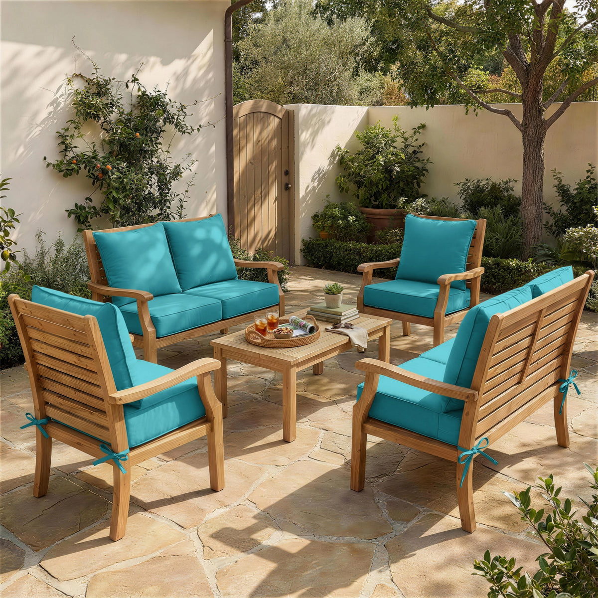 6 Pack Outdoor Deep Seat Cushion Pillow Set-Outdoor Furniture Cushions-]-Aqua Blue