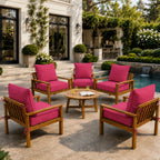 6 Pack Outdoor Deep Seat Cushion Pillow Set-Pink