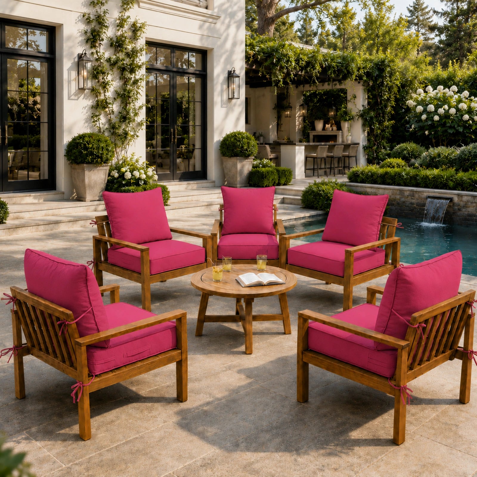 6 Pack Outdoor Deep Seat Cushion Pillow Set-Pink