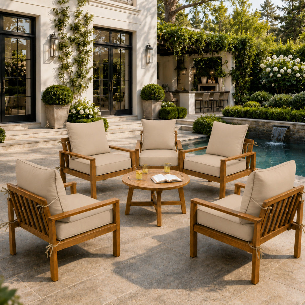 6 Pack Outdoor Deep Seat Cushion Pillow Set-Sand