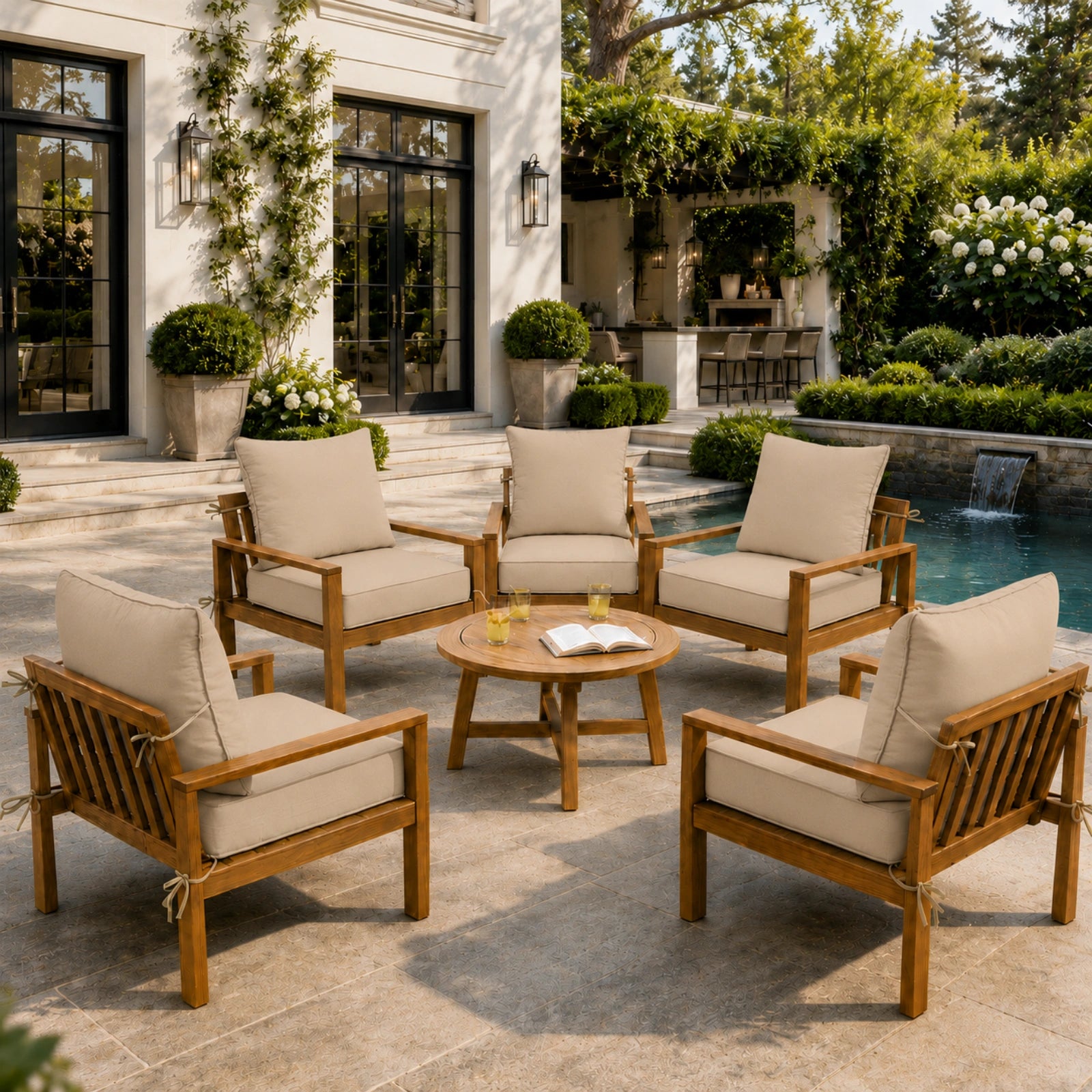 6 Pack Outdoor Deep Seat Cushion Pillow Set-Sand
