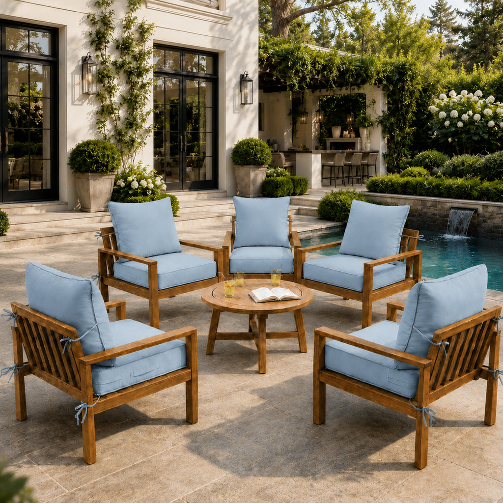 6 Pack Outdoor Deep Seat Cushion Pillow Set-Sky Blue