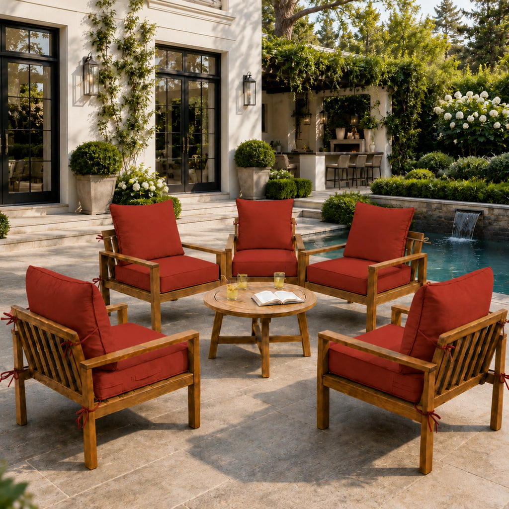 6 Pack Outdoor Deep Seat Cushion Pillow Set-Terra Red