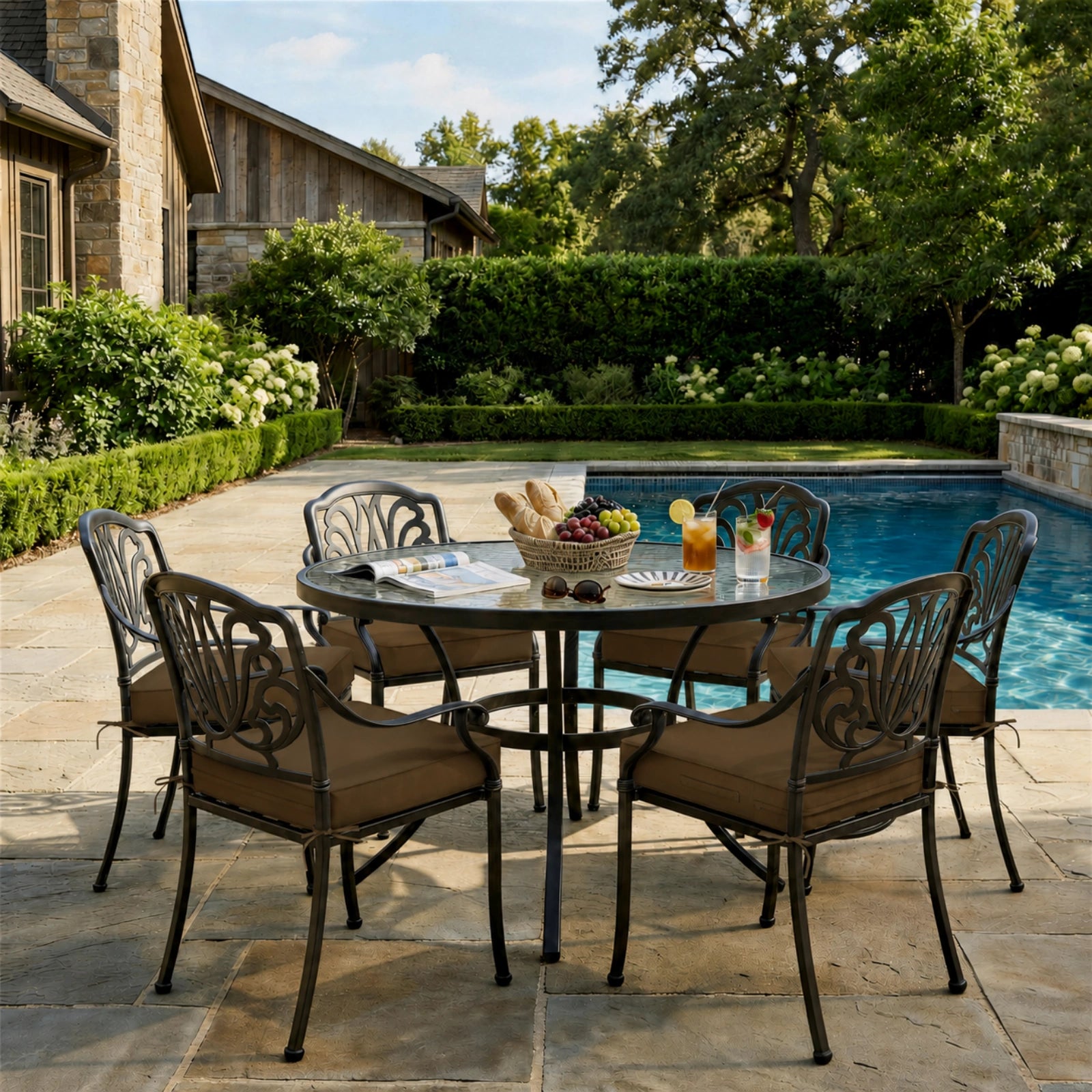 6 Pack Outdoor Seat Cushions-Brown
