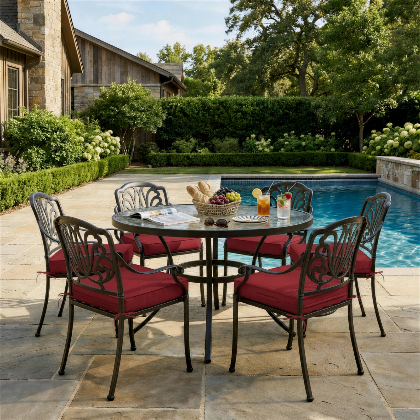6 Pack Outdoor Seat Cushions-Burgundy