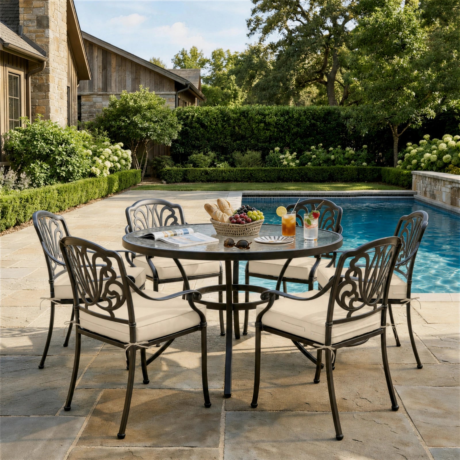 6 Pack Outdoor Seat Cushions-Cream