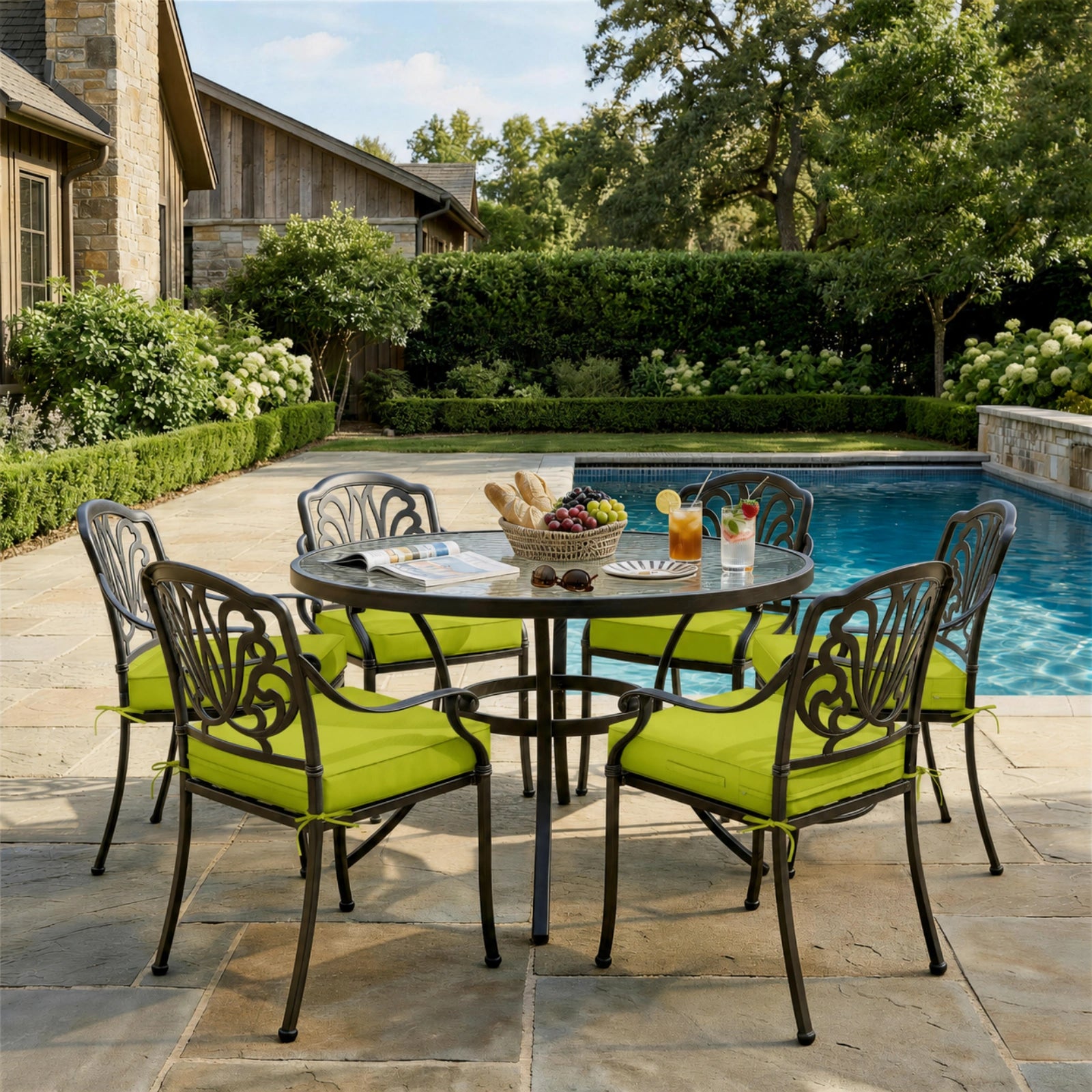 6 Pack Outdoor Seat Cushions-Grass Green