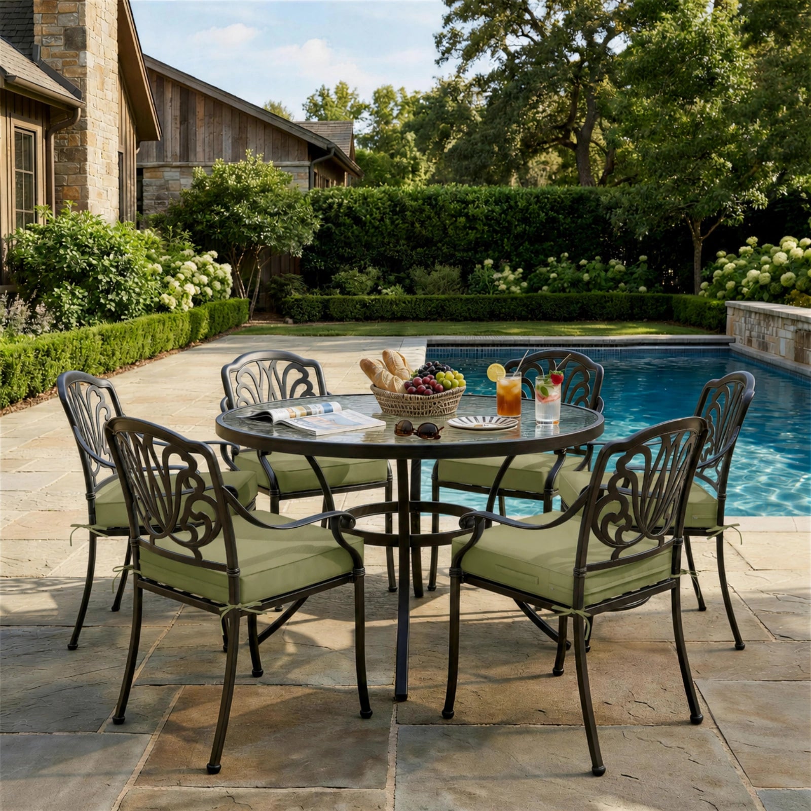 6 Pack Outdoor Seat Cushions-Light Green