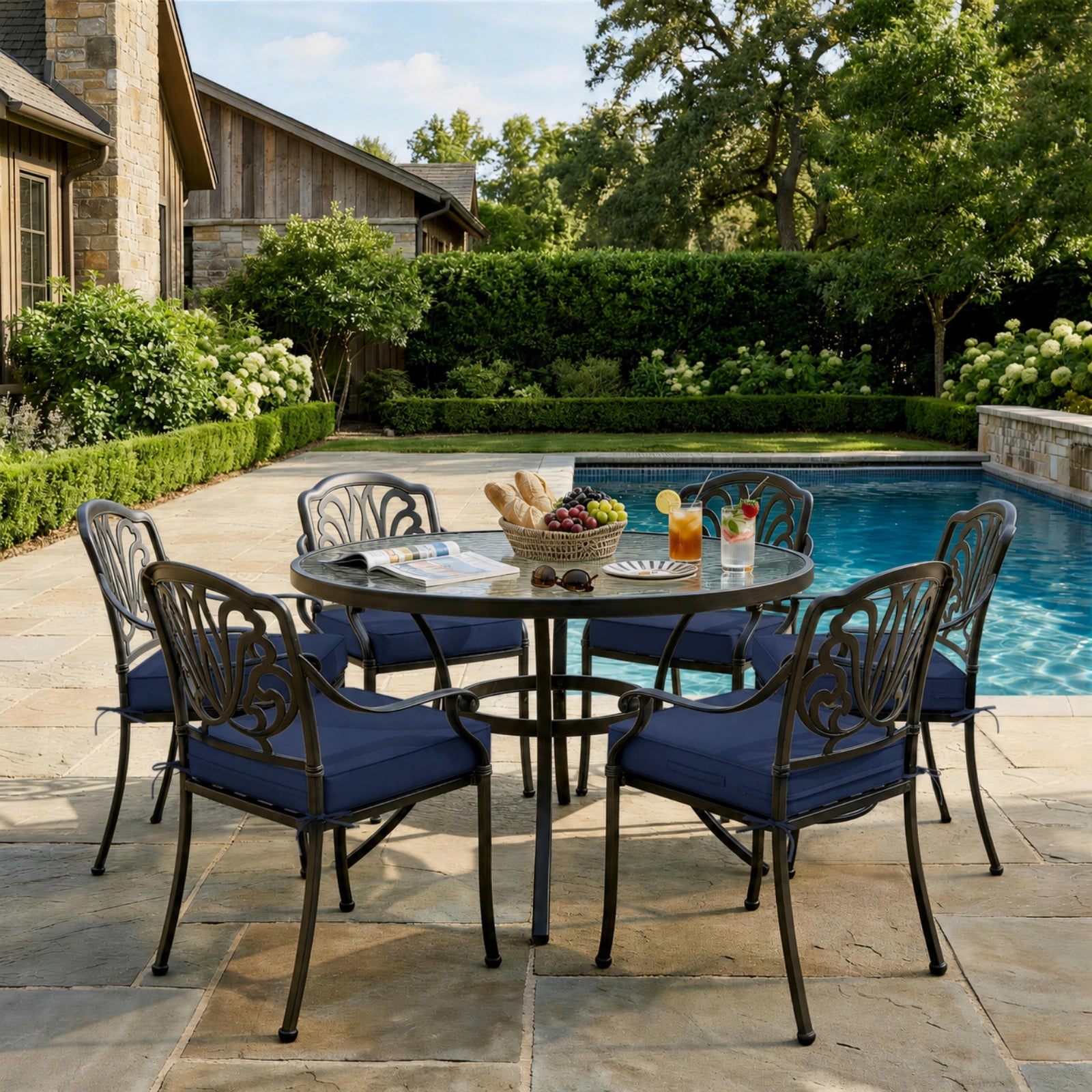6 Pack Outdoor Seat Cushions-Navy